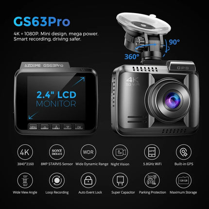 <tc>AZDome GS63H Pro True 4K 2CH Wifi GPS 64 Go dashcam</tc>