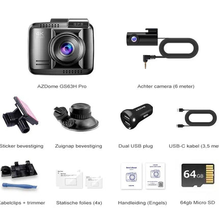 <tc>AZDome GS63H Pro True 4K 2CH Wifi GPS 64 Go dashcam</tc>