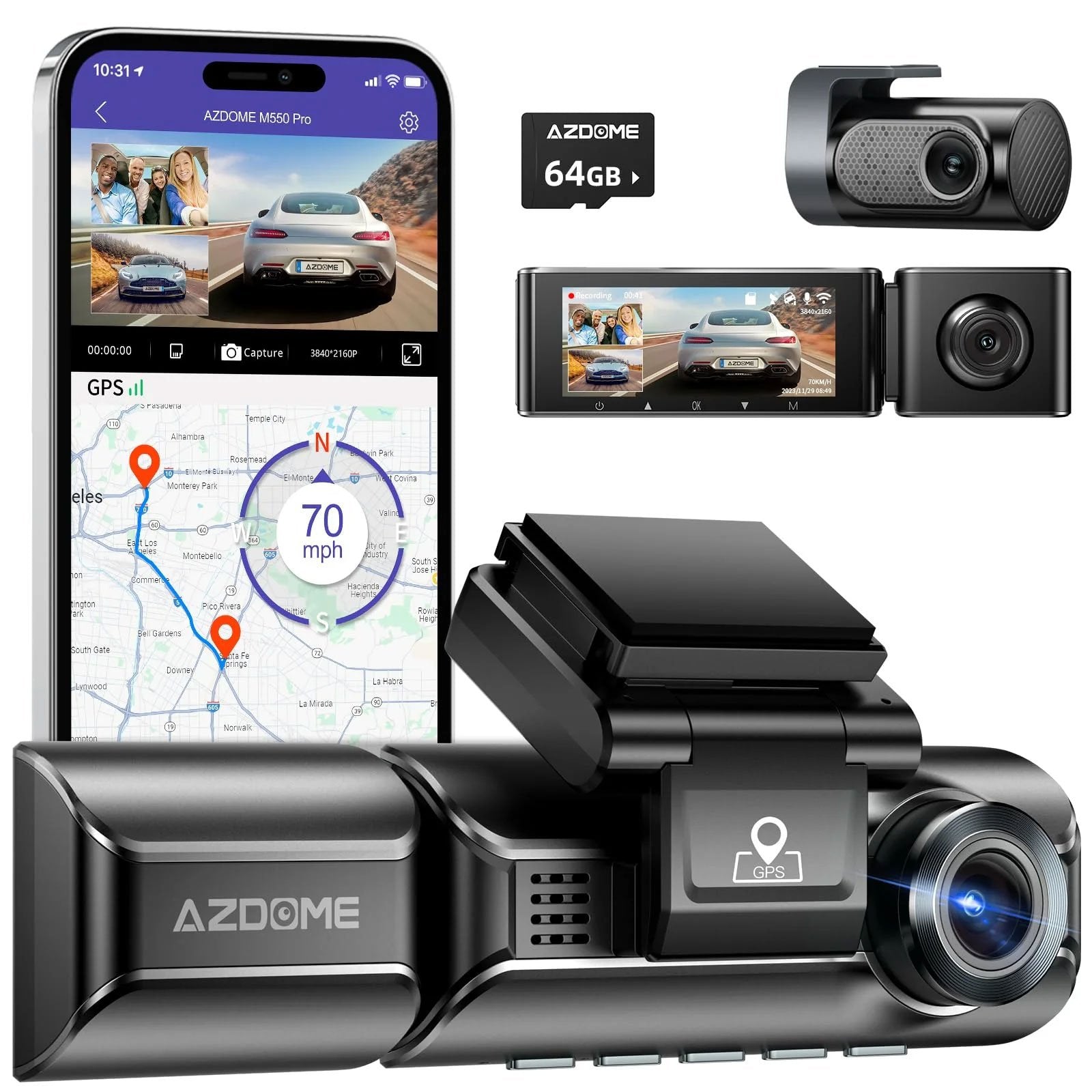 <tc>AZDome M550 Pro 3CH 4K Wifi GPS 64 Go dashcam</tc>